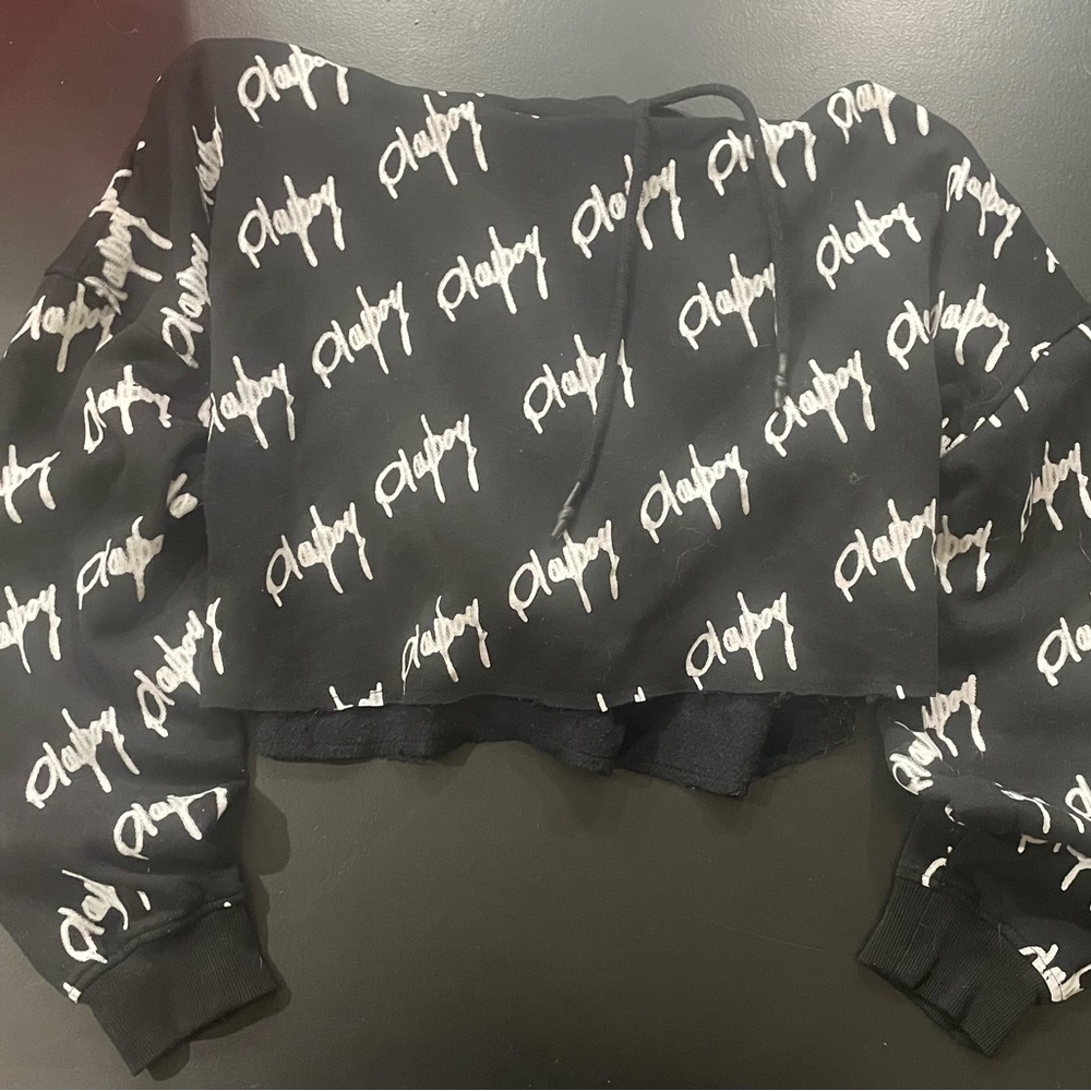 Playboy Black and White Cropped Hoodie